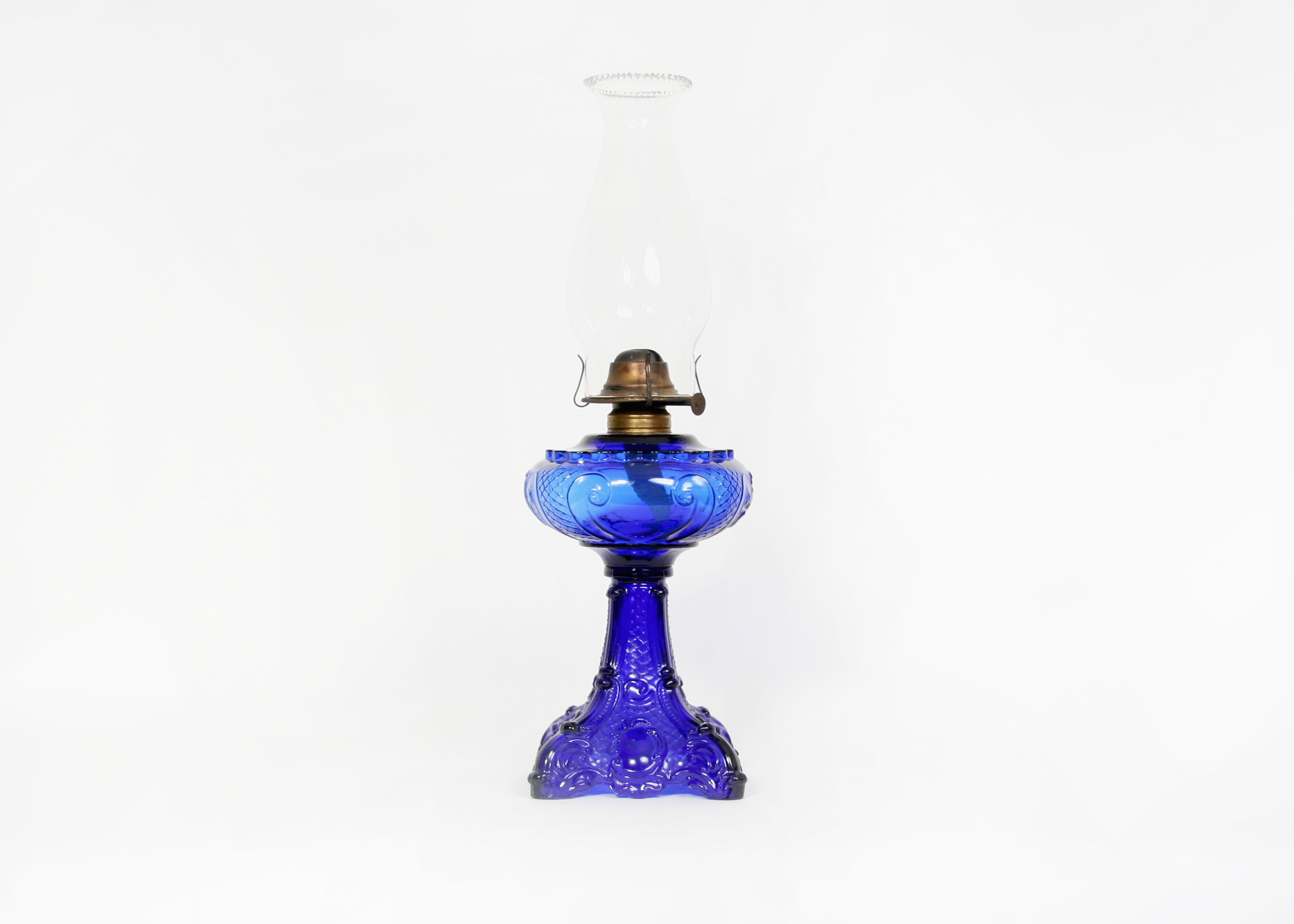 Vintage Cobalt Blue Glass Oil Lamp
