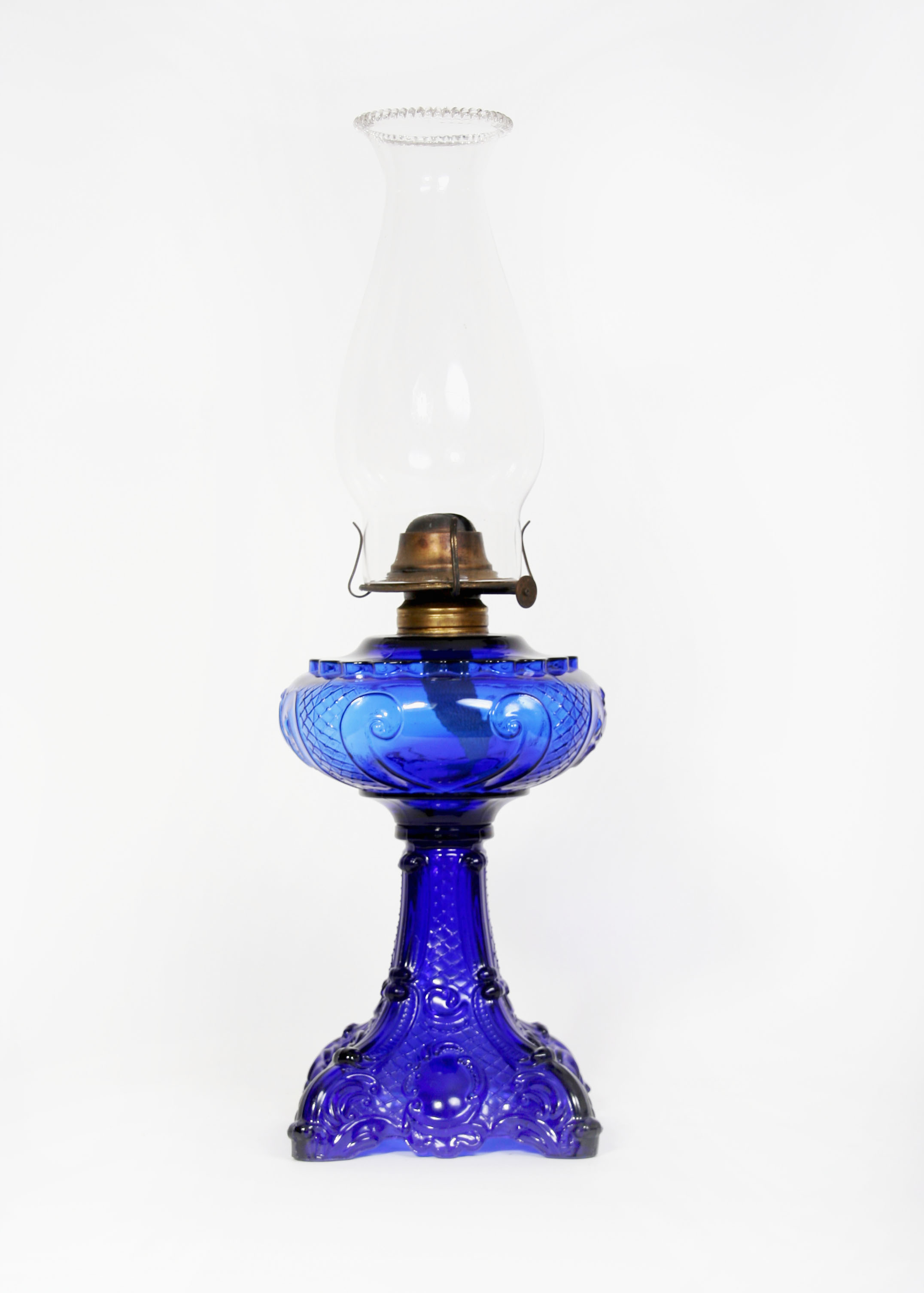 Vintage Cobalt Blue Glass Oil Lamp