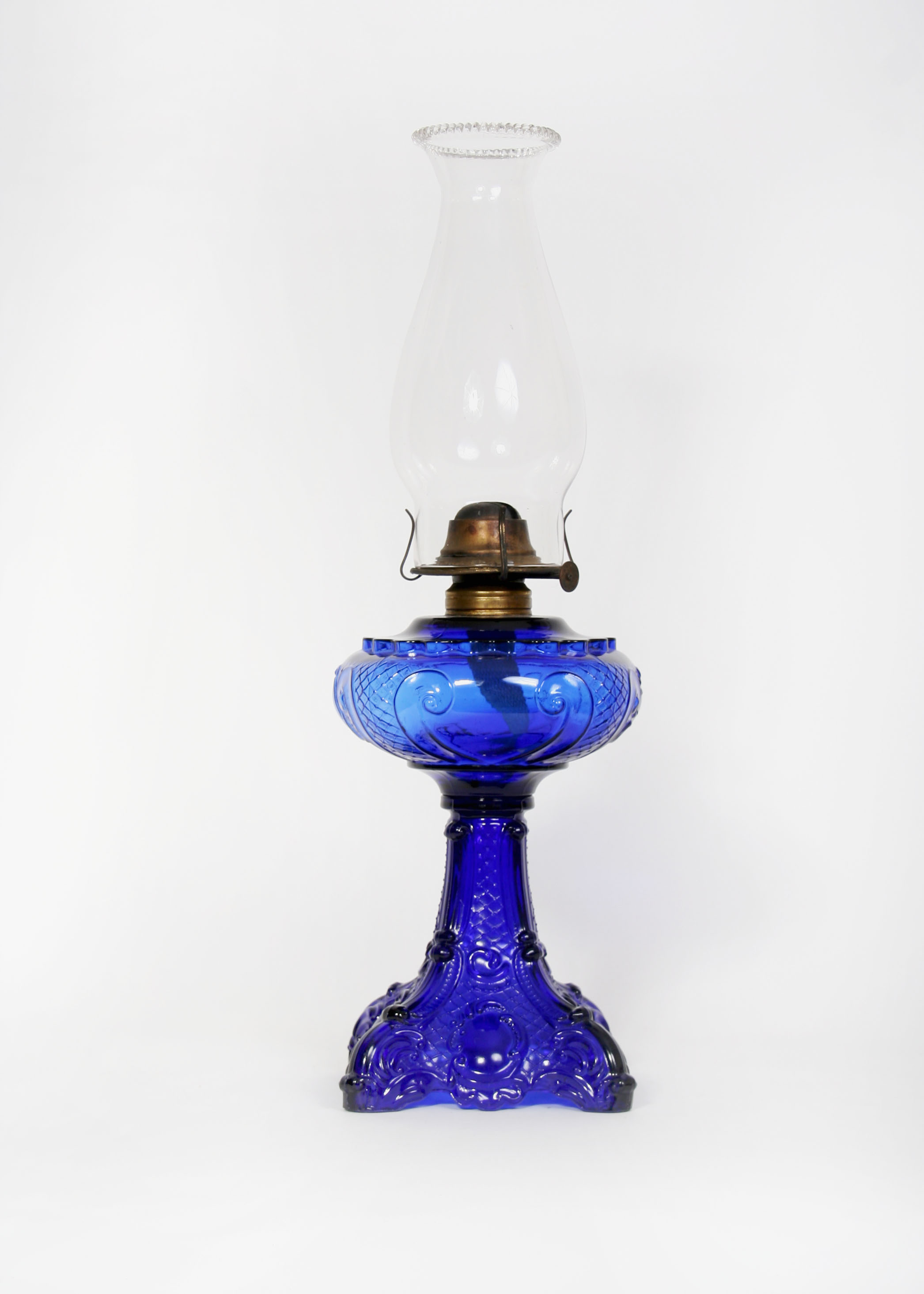 Vintage Cobalt Blue Glass Oil Lamp
