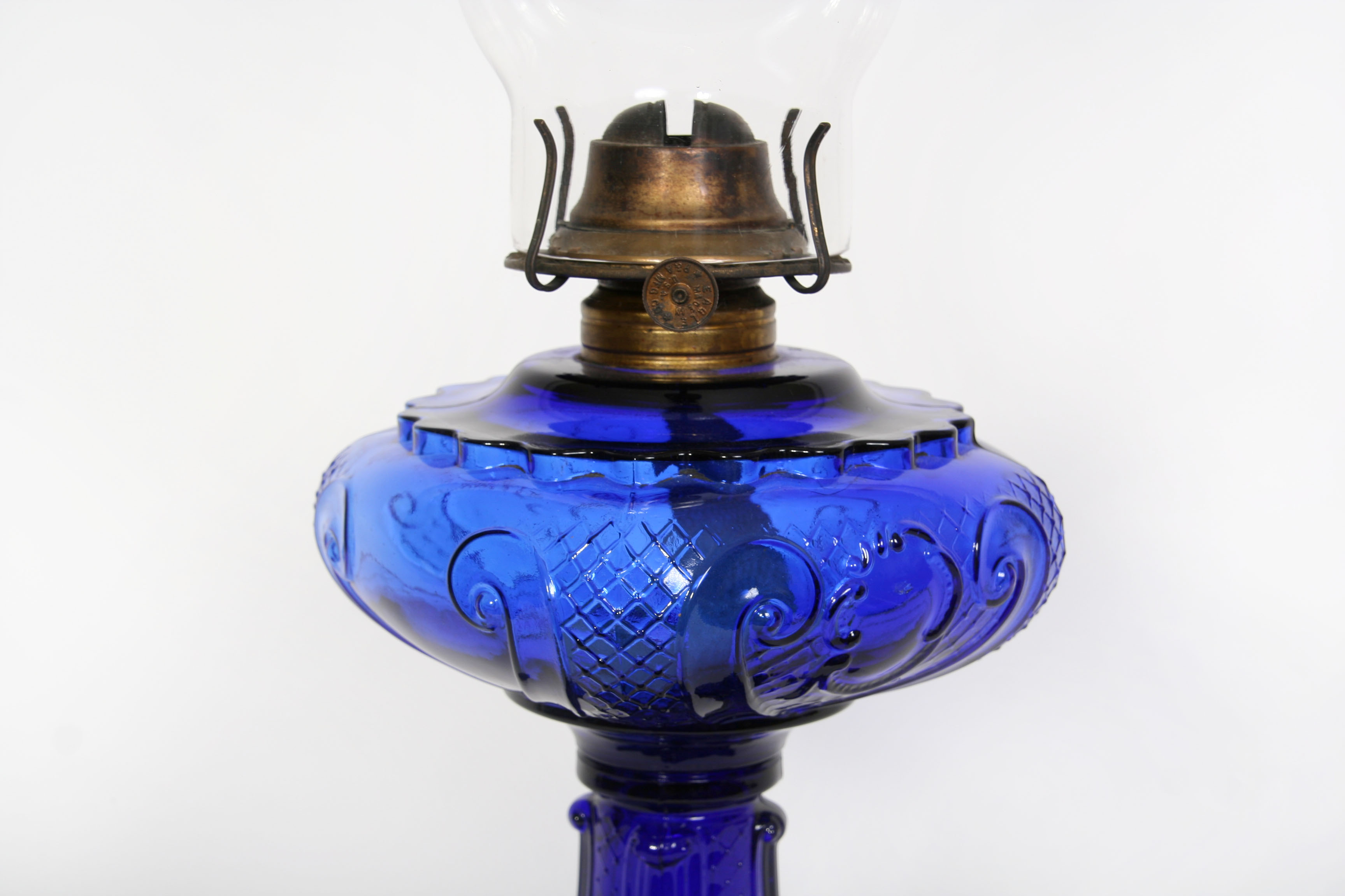 Vintage Cobalt Blue Glass Oil Lamp