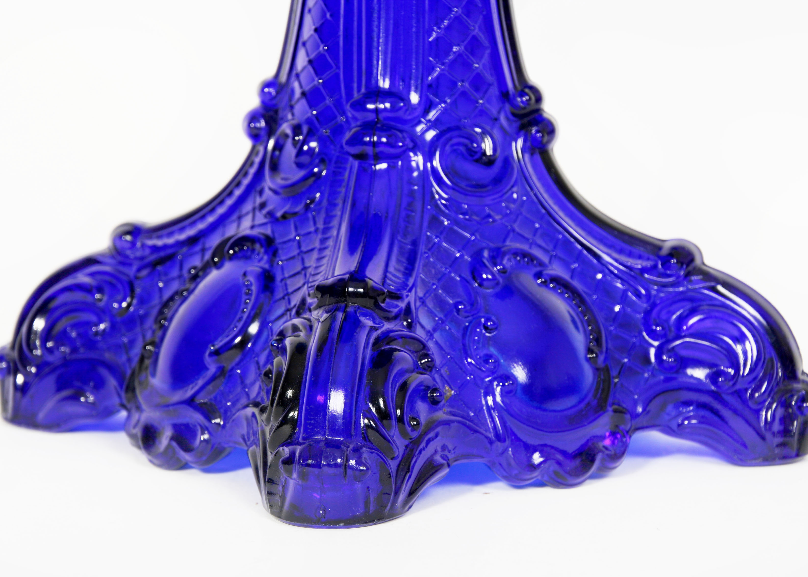 Vintage Cobalt Blue Glass Oil Lamp