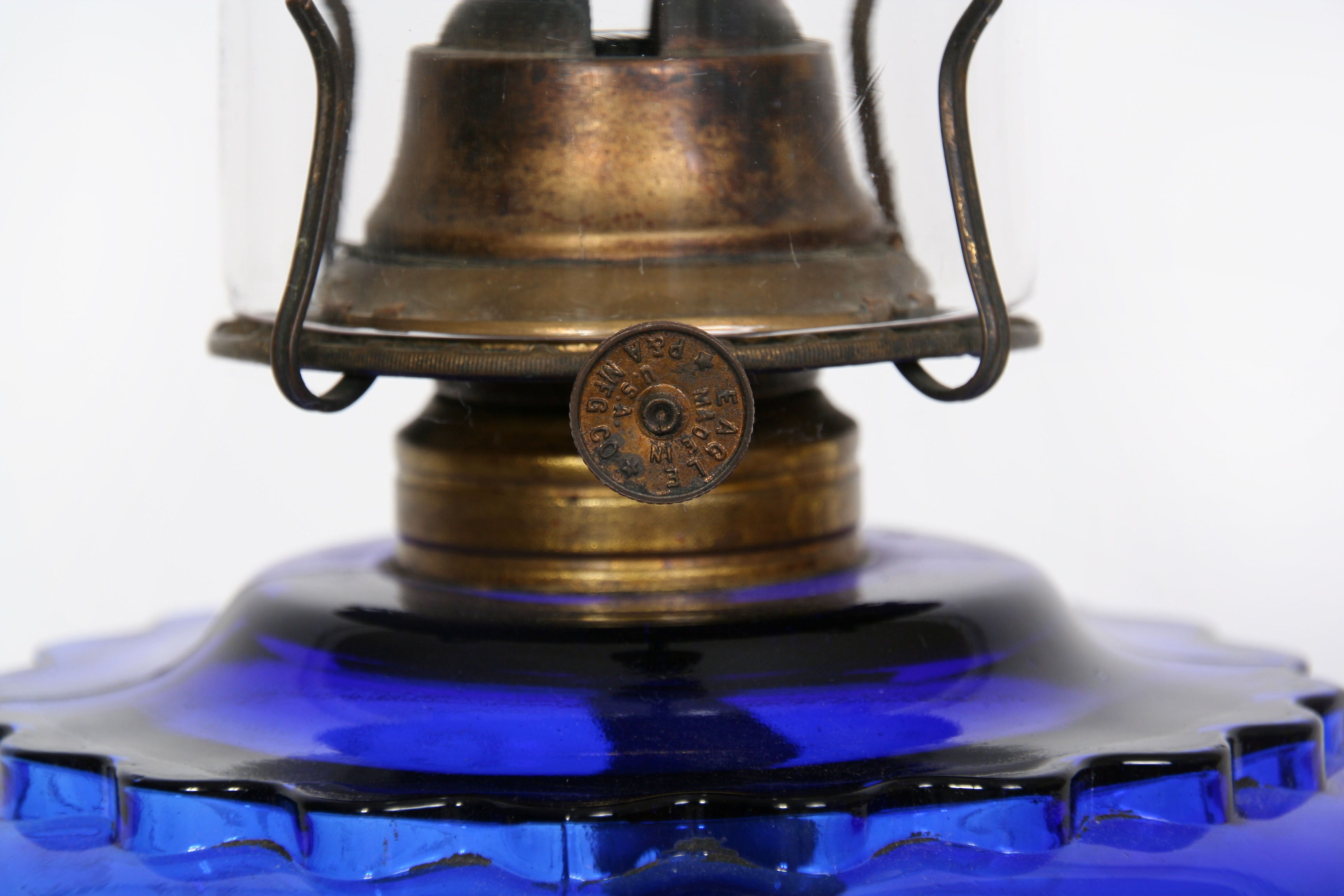 Vintage Cobalt Blue Glass Oil Lamp