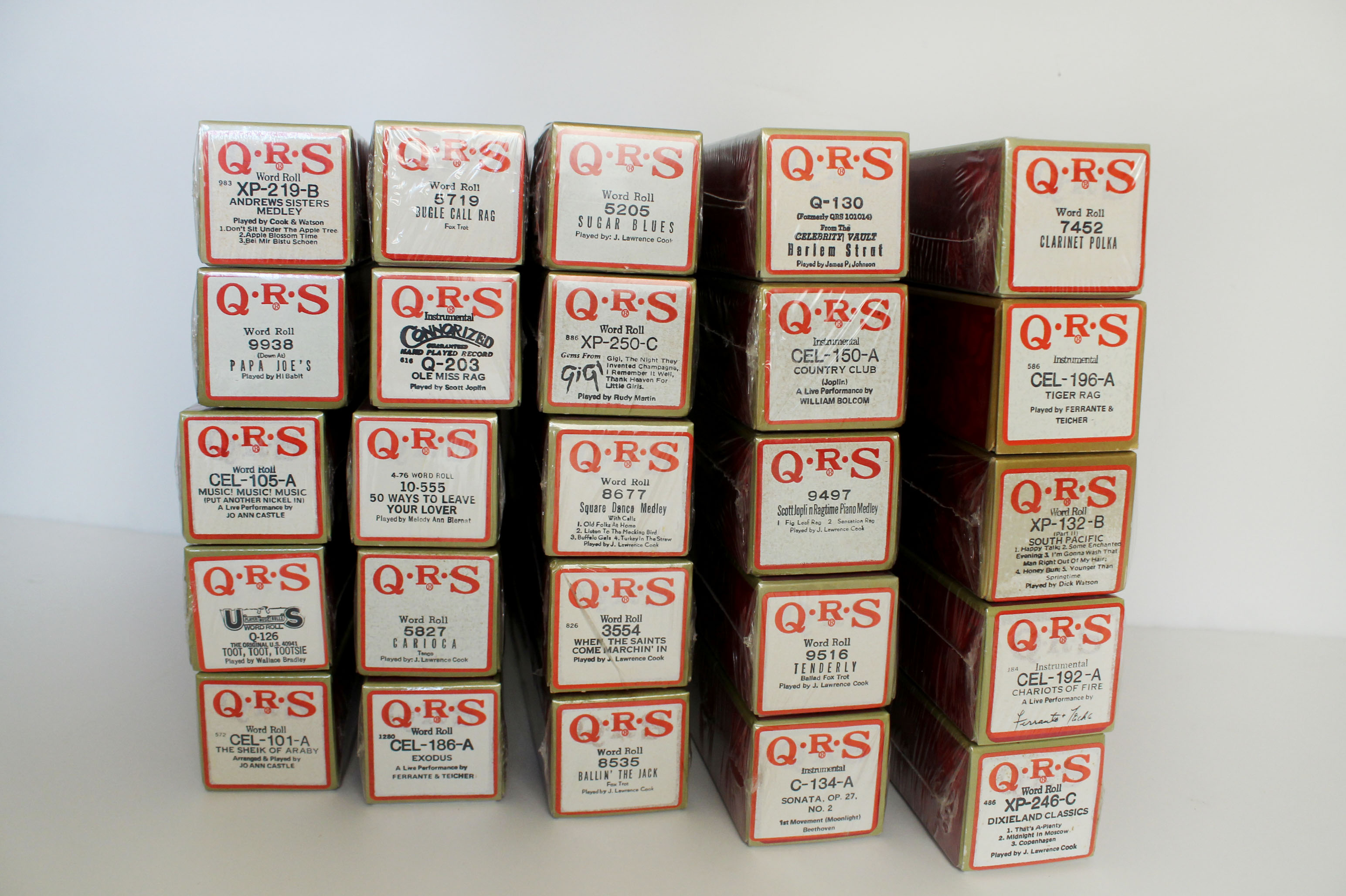 Collection of 25 QRS Piano Rolls for Player Pianos
