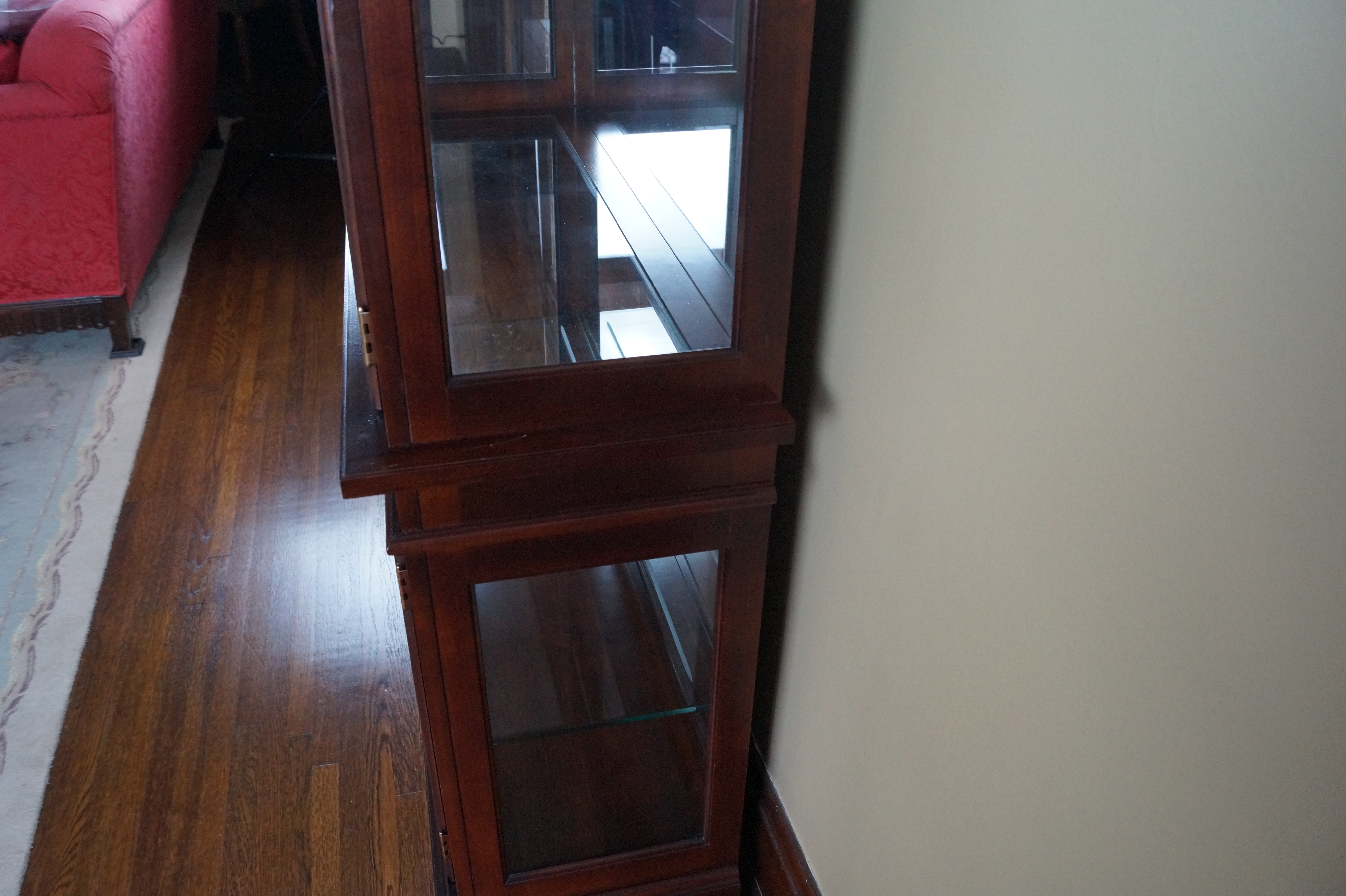 Philip Reinisch Cherry Finish Curio Cabinet with Beveled Glass