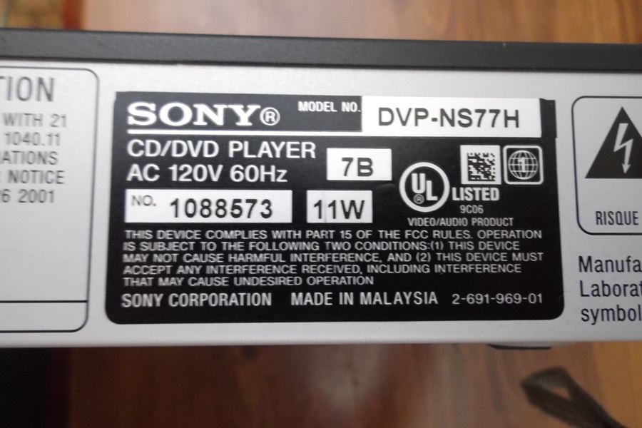 Sony DVD Player Model DVP-NS77H