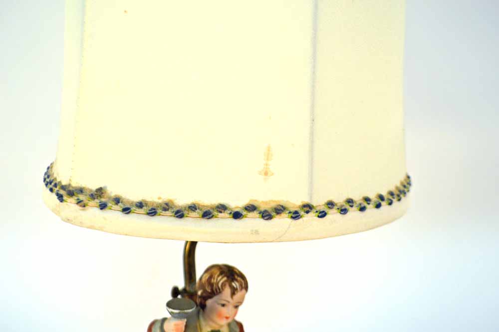 Vintage Wood Based Lamp with Ceramic Boy Figurine