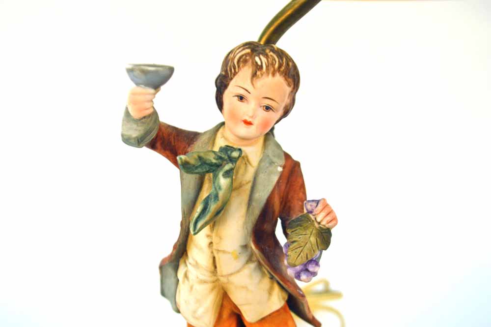 Vintage Wood Based Lamp with Ceramic Boy Figurine