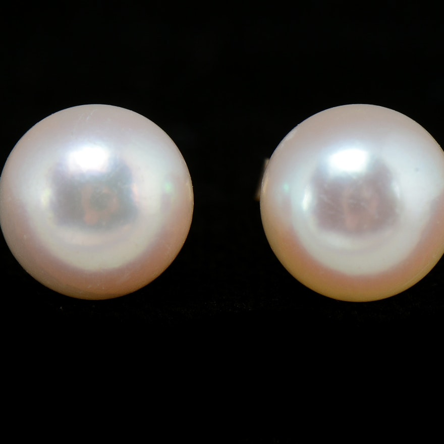 Pair of 14K Yellow Gold and Pearl Post Back Earrings