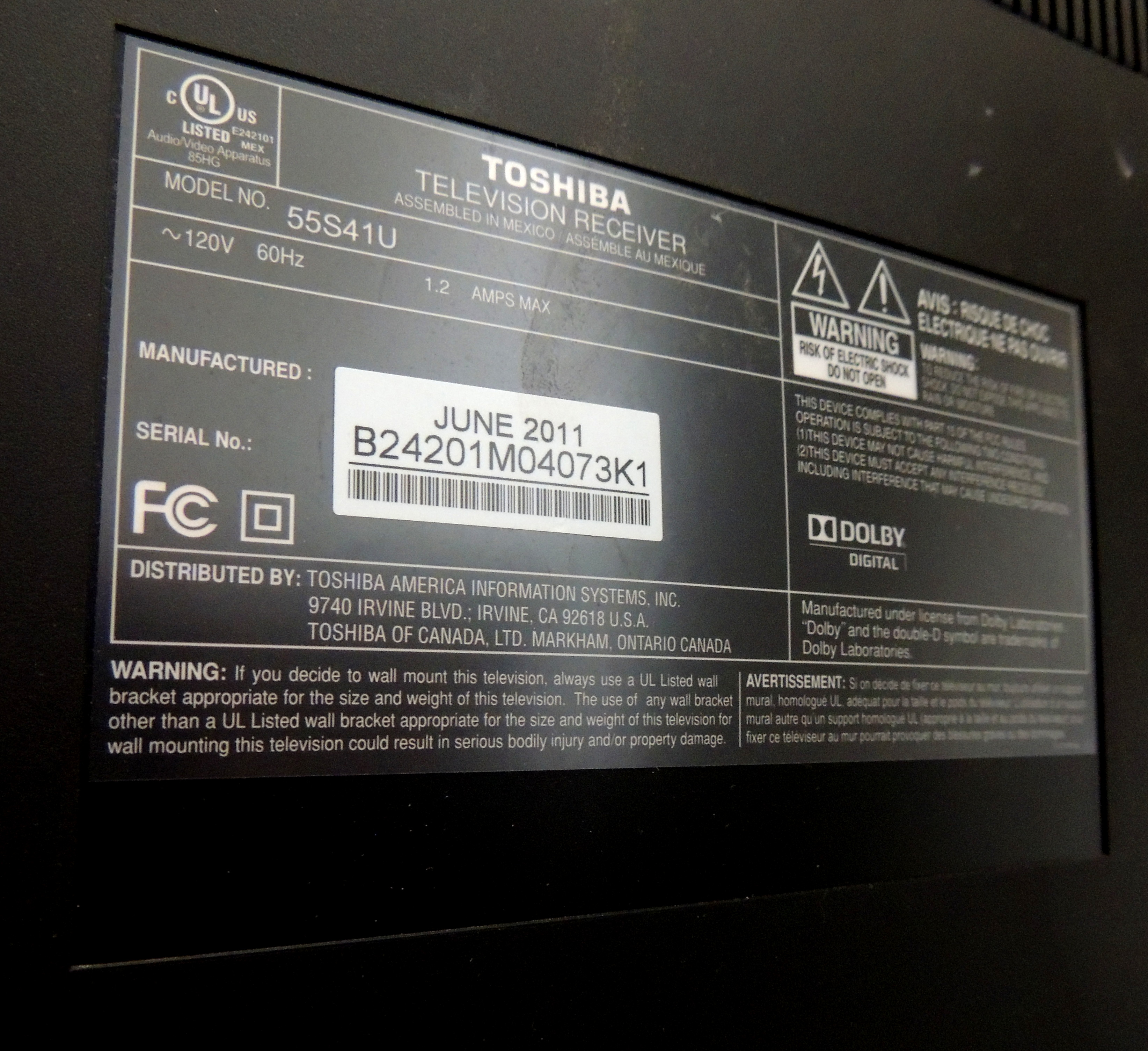 Toshiba 55" Digital Widescreen LED Television