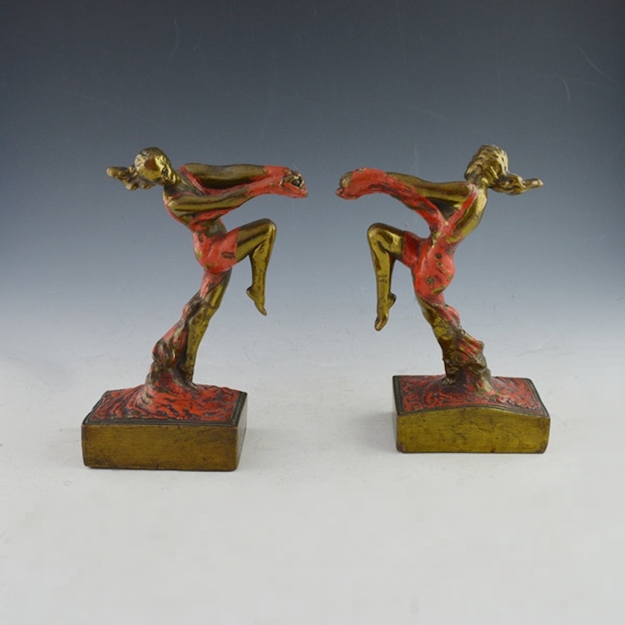 Vintage Art Deco Style Nude Dancing Woman Bookends