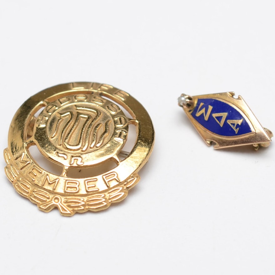 Two 10k and 14k Yellow Gold Pins