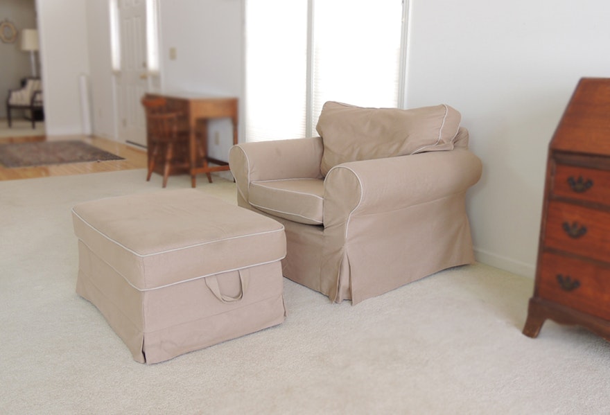 IKEA Canvas Lounge Chair and Storage Ottoman