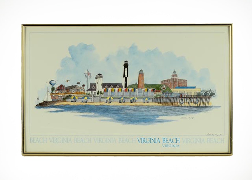 Framed Virginia Beach Poster by Fletcher Bryant