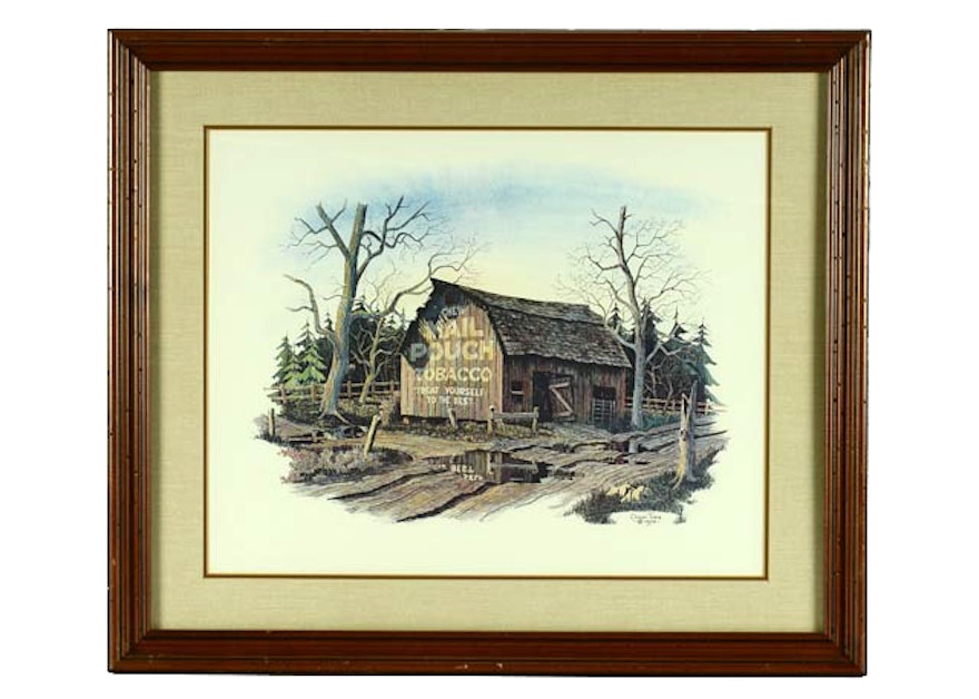 Framed Doug Tope Tobacco Barn Offset Lithograph