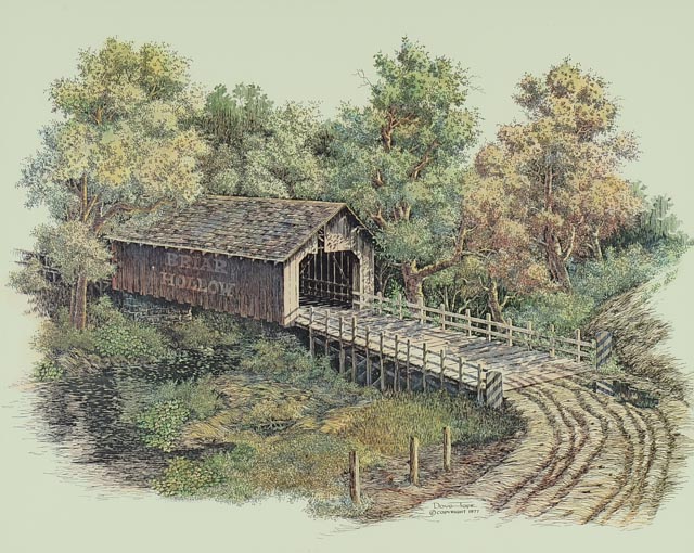 Framed Doug Tope Covered Bridge Offset Lithograph