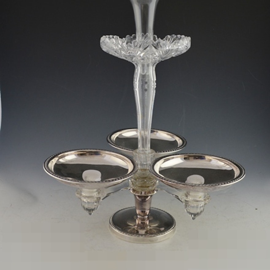 Silver Plated and Crystal Epergne