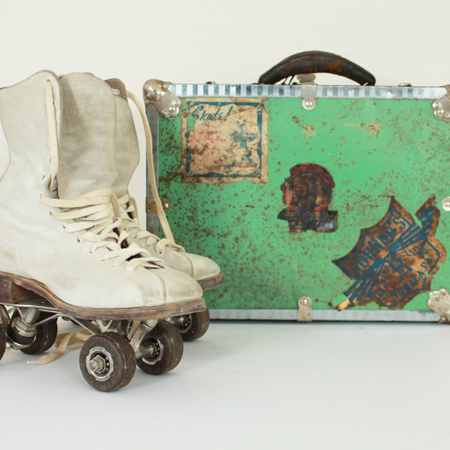 Vintage Chicago Roller Skates with Metal Case