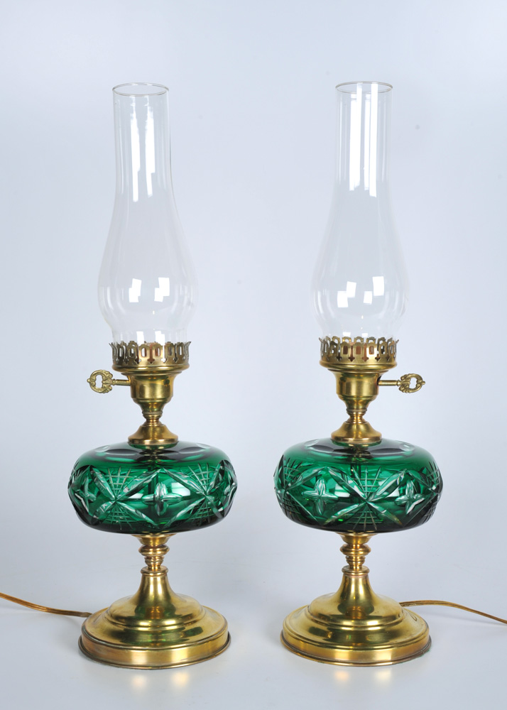 Green Cut to Clear Crystal Lamps