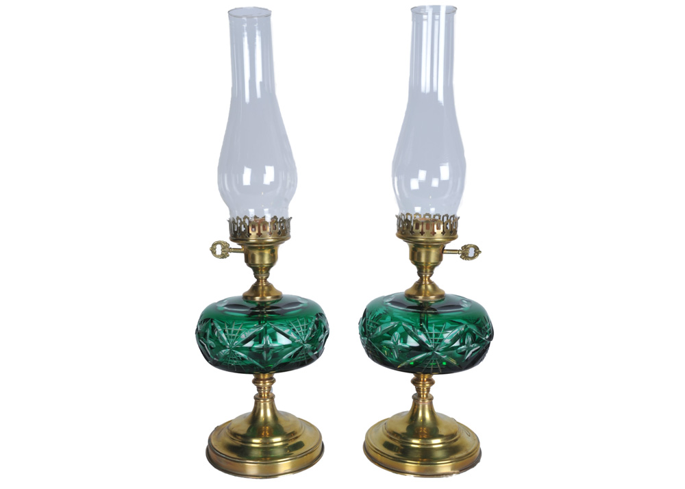 Green Cut to Clear Crystal Lamps