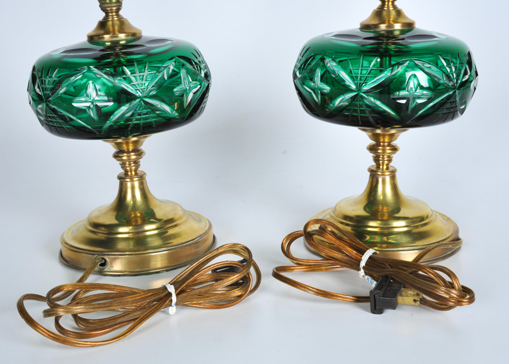 Green Cut to Clear Crystal Lamps