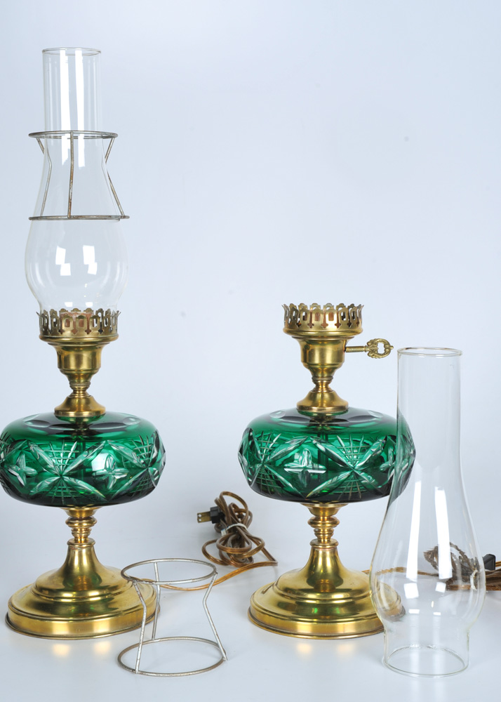 Green Cut to Clear Crystal Lamps