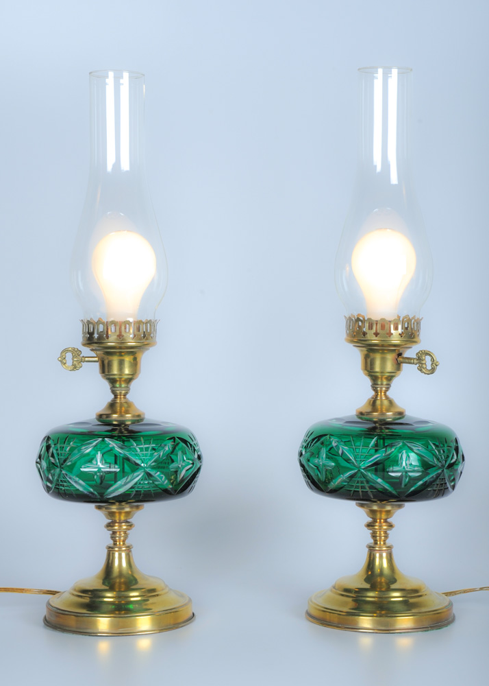 Green Cut to Clear Crystal Lamps