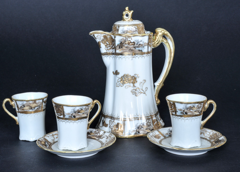 The Yamato Nippon China Coffee Pot with Cups and Saucers