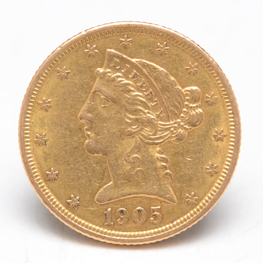 A Rare 1905 Liberty Head $5 Gold Coin