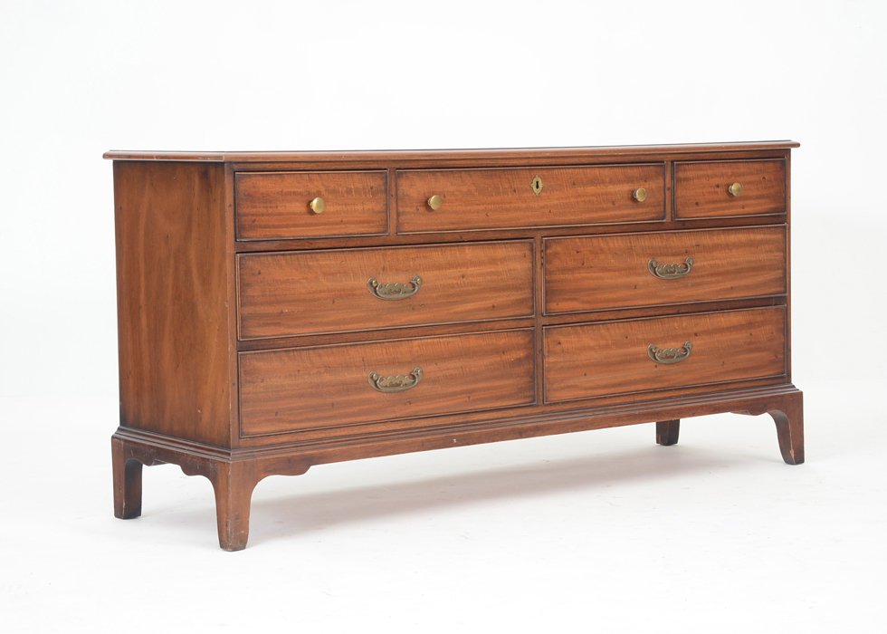 chinese dress ladies Vintage Mid Century Modern Blonde Mahogany Long Dresser Credenza by Re –  Quality is Key Decor main image 1
