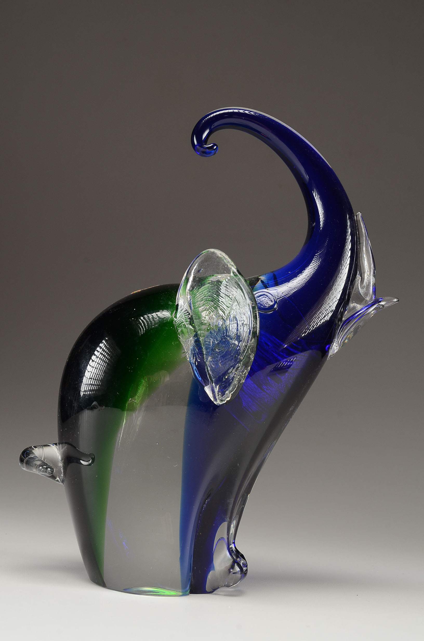 Blue Green and Clear Murano Glass Elephant