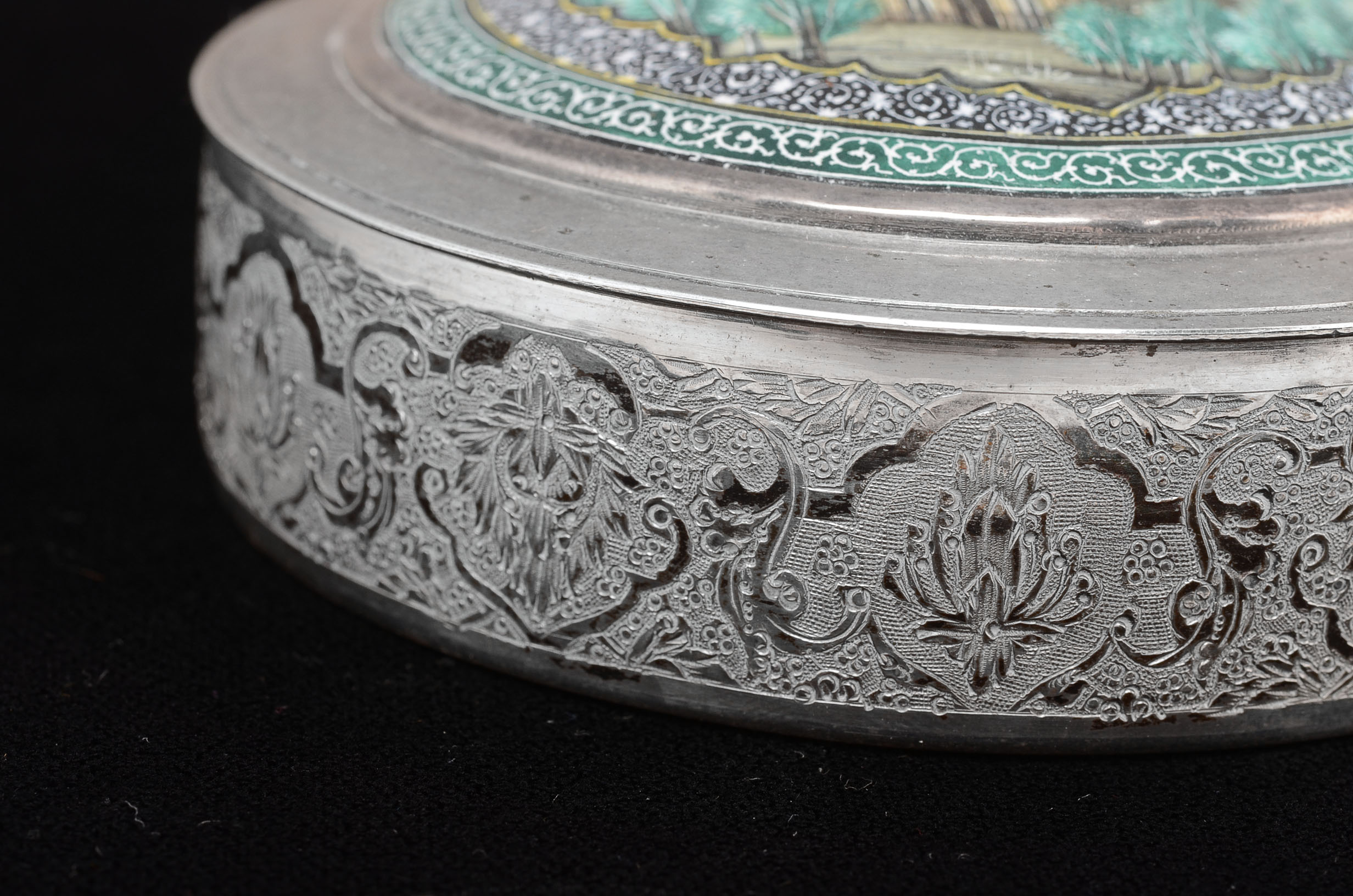 Persian Silver Box with Enamel Design to Lid