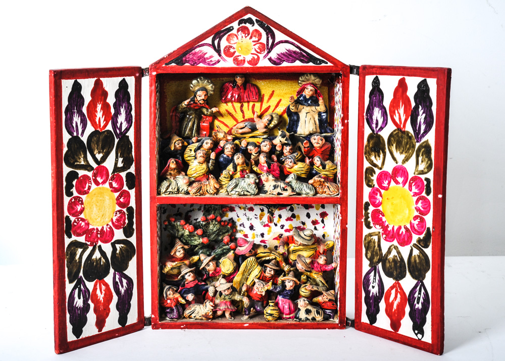 Peruvian Folk Art Retablo with Nativity Scene