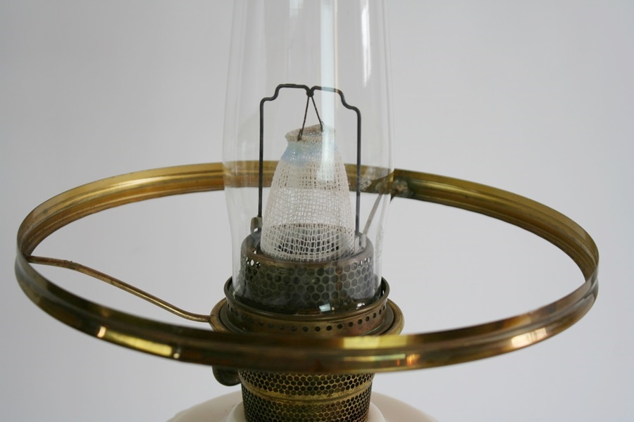 Antique Aladdin Oil Lamp with Alabaster Base Hand-Painted Shade