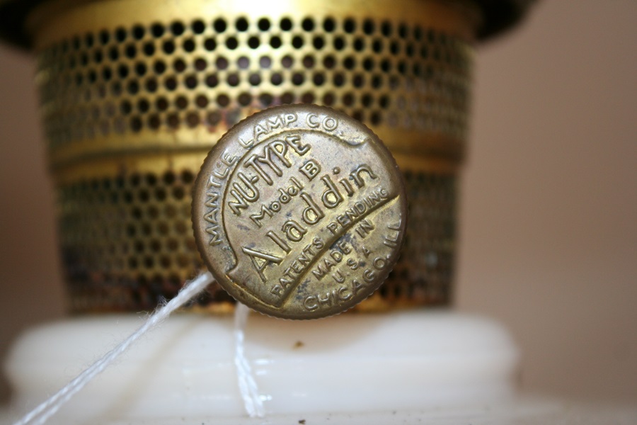 Antique Aladdin Oil Lamp with Alabaster Base Hand-Painted Shade