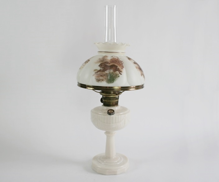 Antique Aladdin Oil Lamp with Alabaster Base Hand-Painted Shade