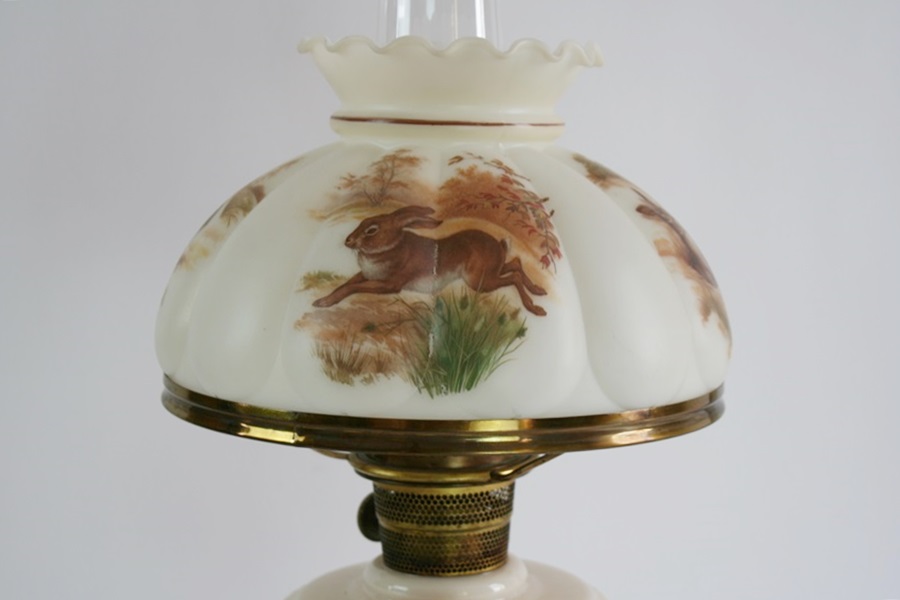 Antique Aladdin Oil Lamp with Alabaster Base Hand-Painted Shade