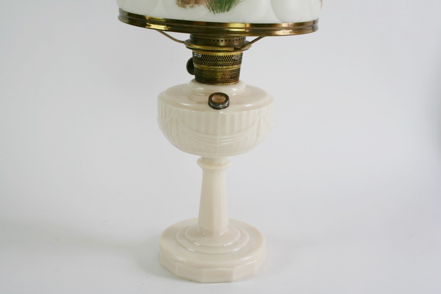 Antique Aladdin Oil Lamp with Alabaster Base Hand-Painted Shade