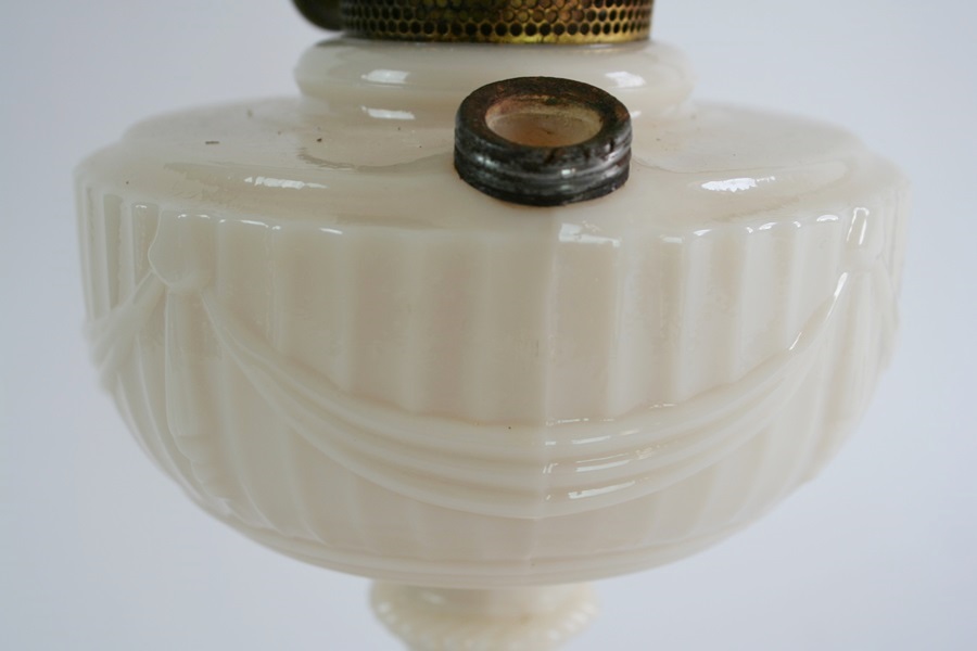 Antique Aladdin Oil Lamp with Alabaster Base Hand-Painted Shade