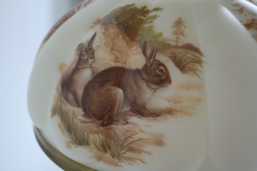 Antique Aladdin Oil Lamp with Alabaster Base Hand-Painted Shade