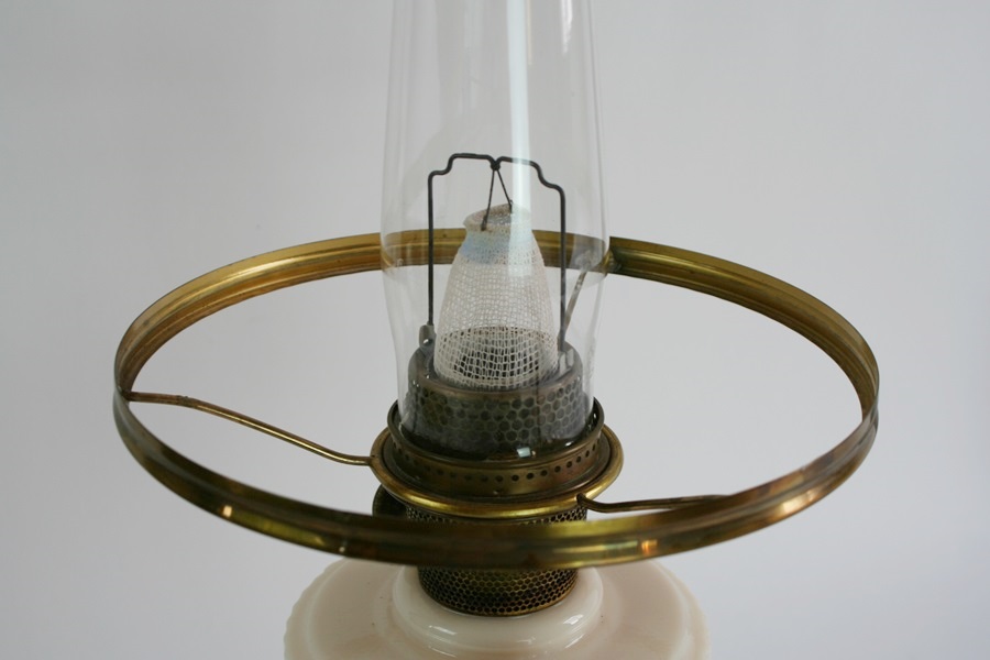 Antique Aladdin Oil Lamp with Alabaster Base Hand-Painted Shade