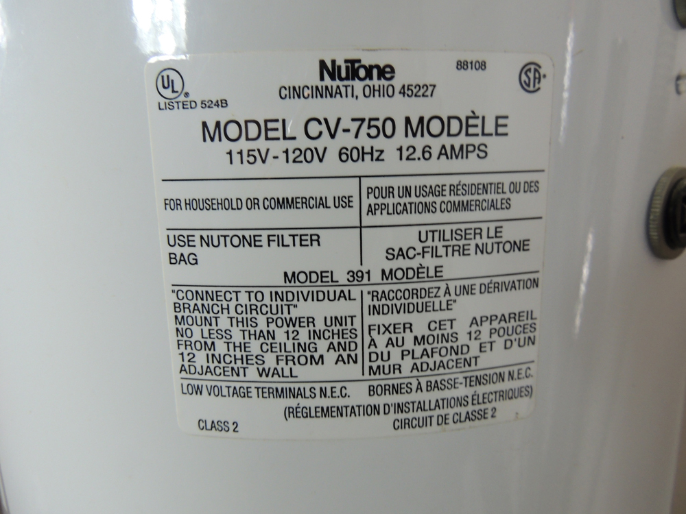 NuTone Built In Central Vacuum Cleaning System