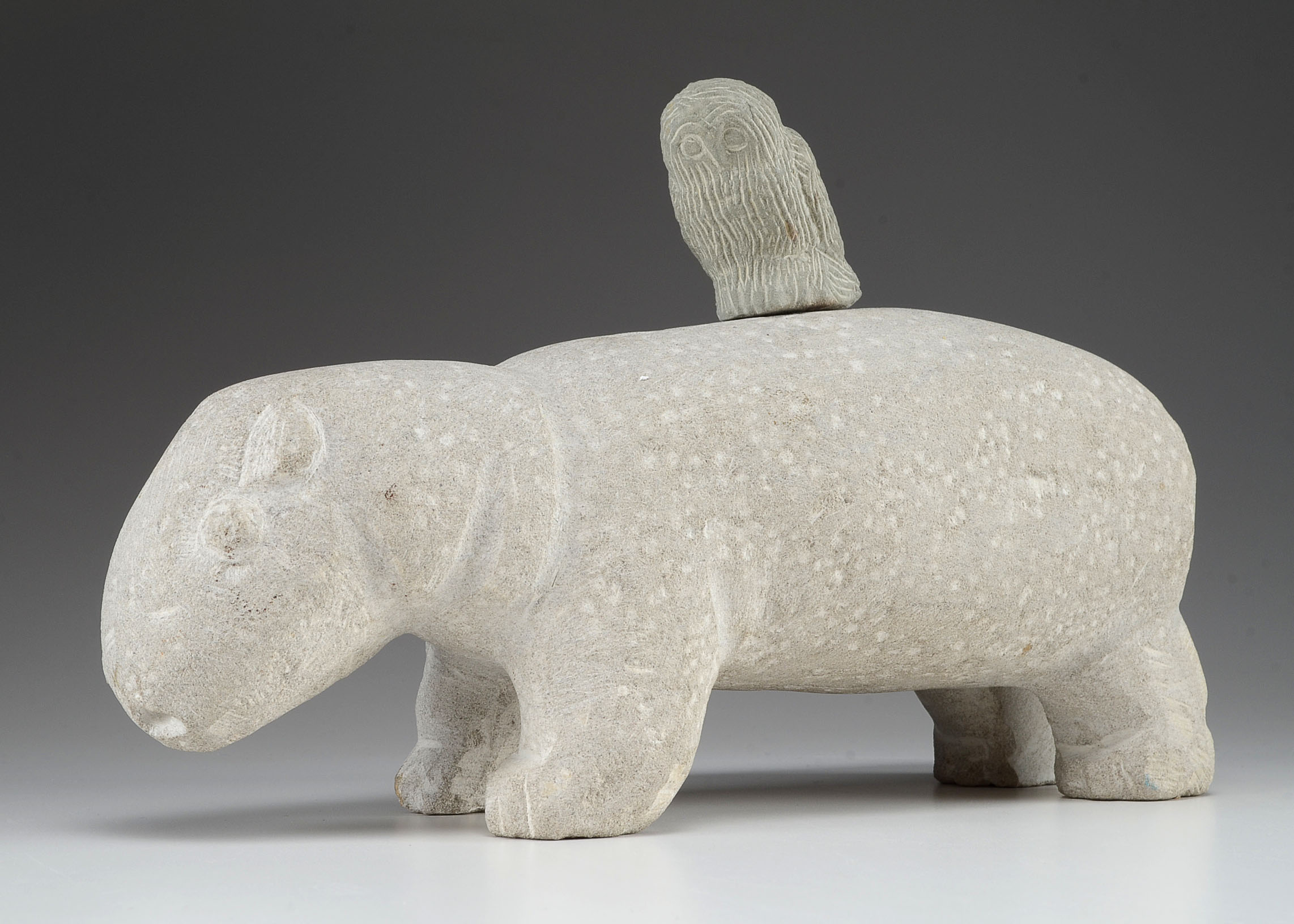 Owl on Hippo Sculpture by Ernest 'Popeye' Reed