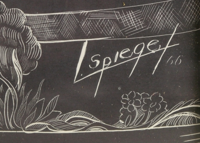 Fountain Square Linocut Print by L. Spiegel.