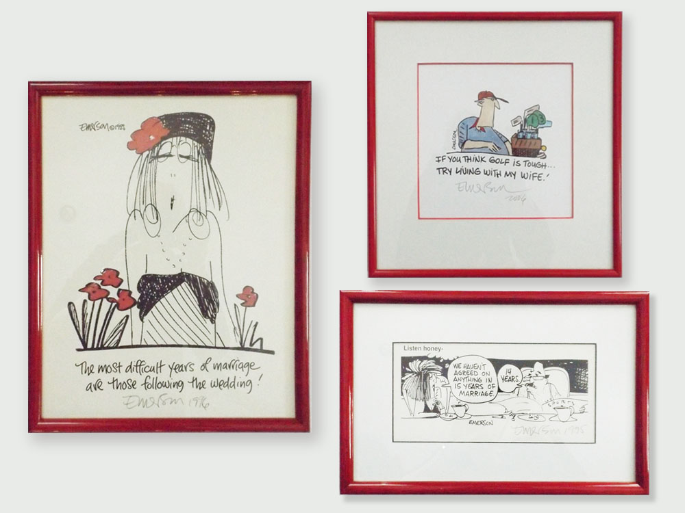 Three Framed Signed Emerson Cartoon Prints