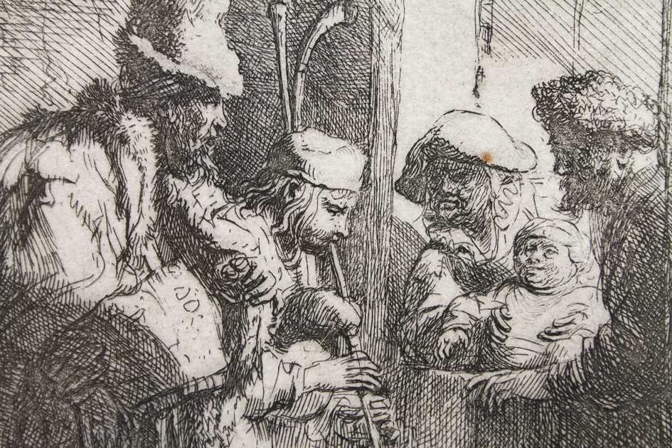 Rembrandt Etching "The Strolling Musicians"