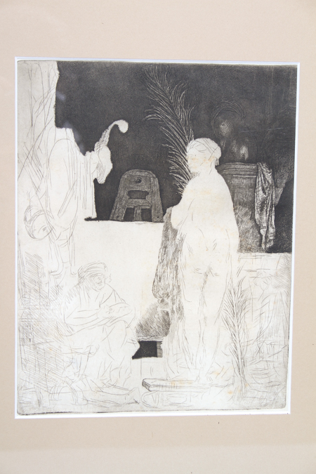 Rembrandt Etching "The Artist Drawing from a Model" 1639