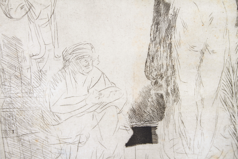 Rembrandt Etching "The Artist Drawing from a Model" 1639