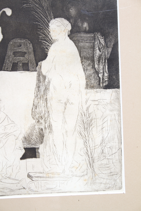 Rembrandt Etching "The Artist Drawing from a Model" 1639