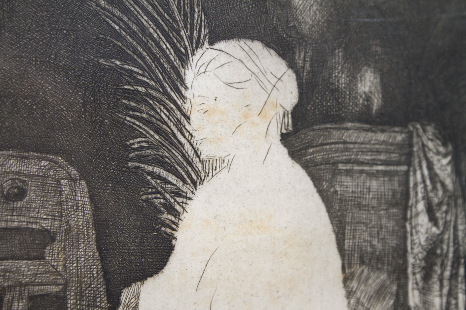 Rembrandt Etching "The Artist Drawing from a Model" 1639