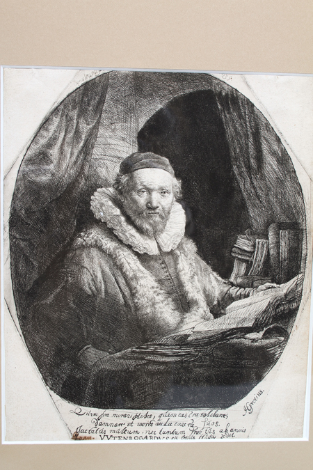 Rembrandt Etching "Portrait of Jan Uytenbogaert"